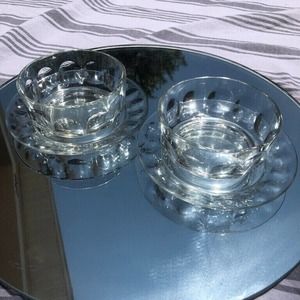 Rare Set Of 2 “Arcoroc France” Thumbprint Fruit/Desert Bowls & Small Plates